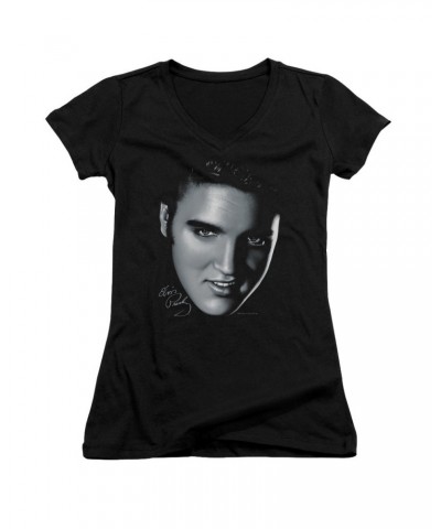 Elvis Presley Junior's V-Neck Shirt | BIG FACE Junior's Tee $6.30 Shirts